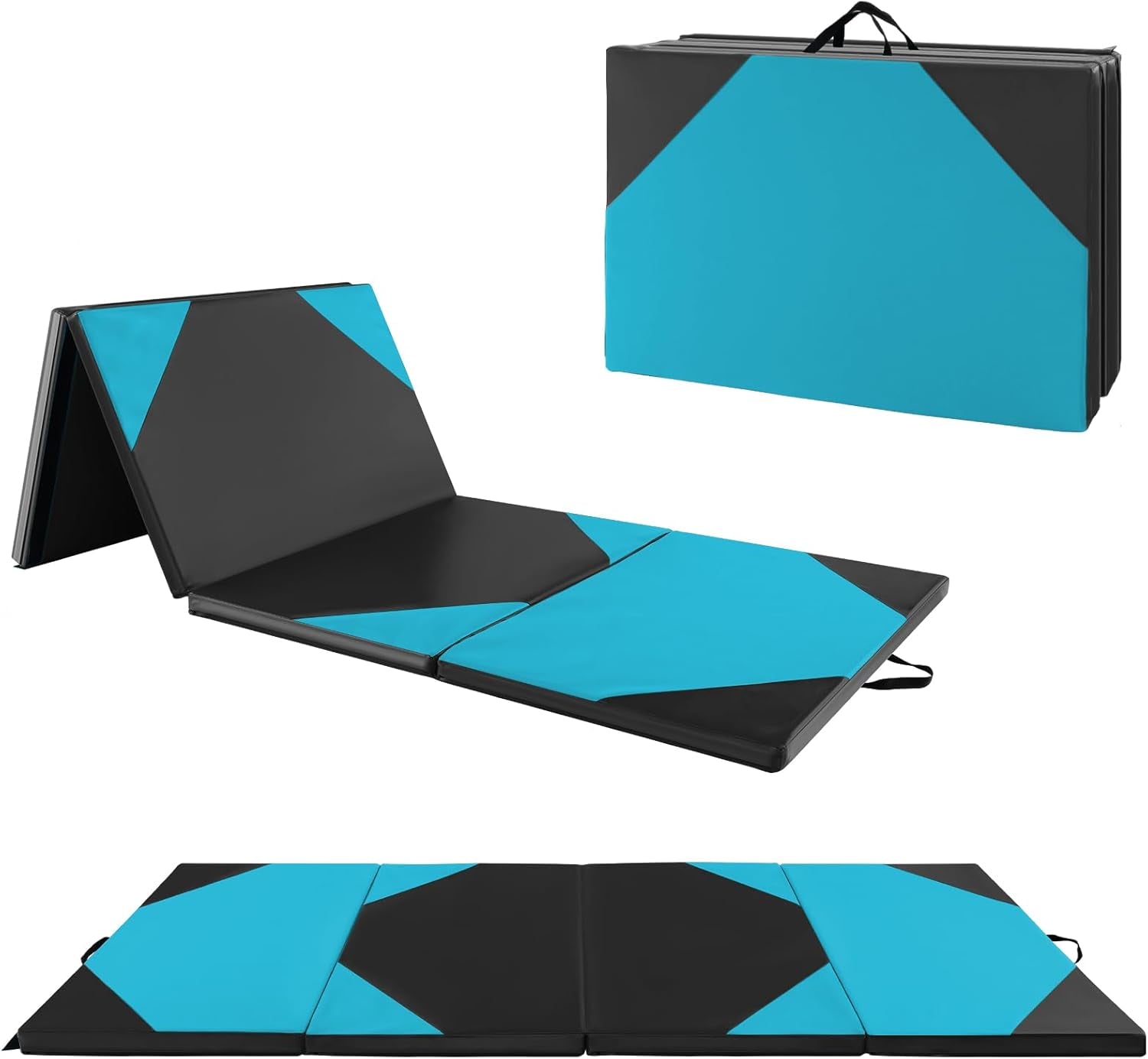 4'X10'X 2" Gymnastics Mat, 4-Panel Folding Aerobics Exercise Mat W/Hook & Loop Fastener, Carrying Handle, Portable Tumbling Mat for Stretching Yoga Cheerleading Martial Arts