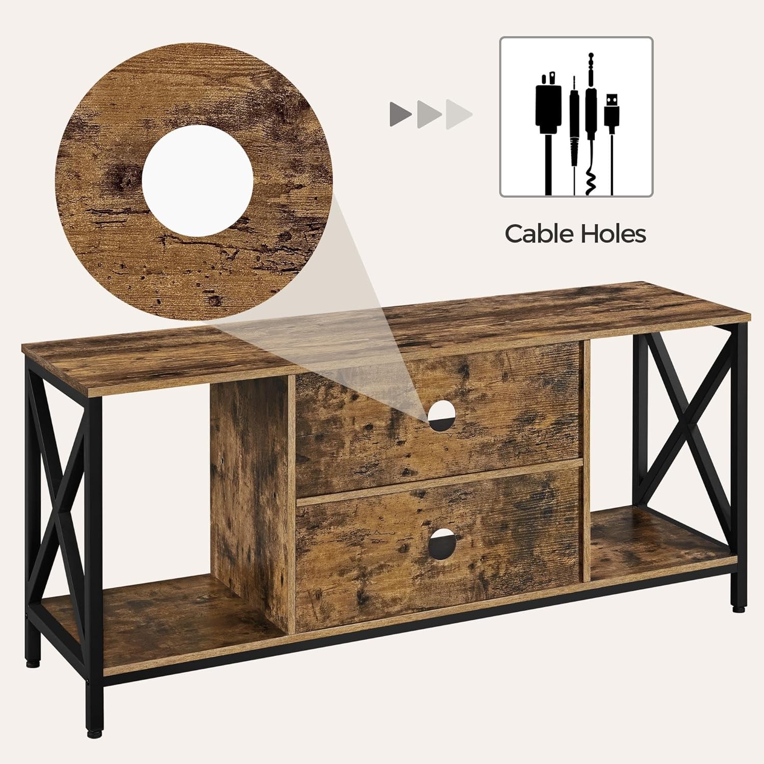 TV Stand for Tvs up to 65 Inches, Console Table with Shelves, Farmhouse Media Entertainment Center for Living Room, Rustic Brown