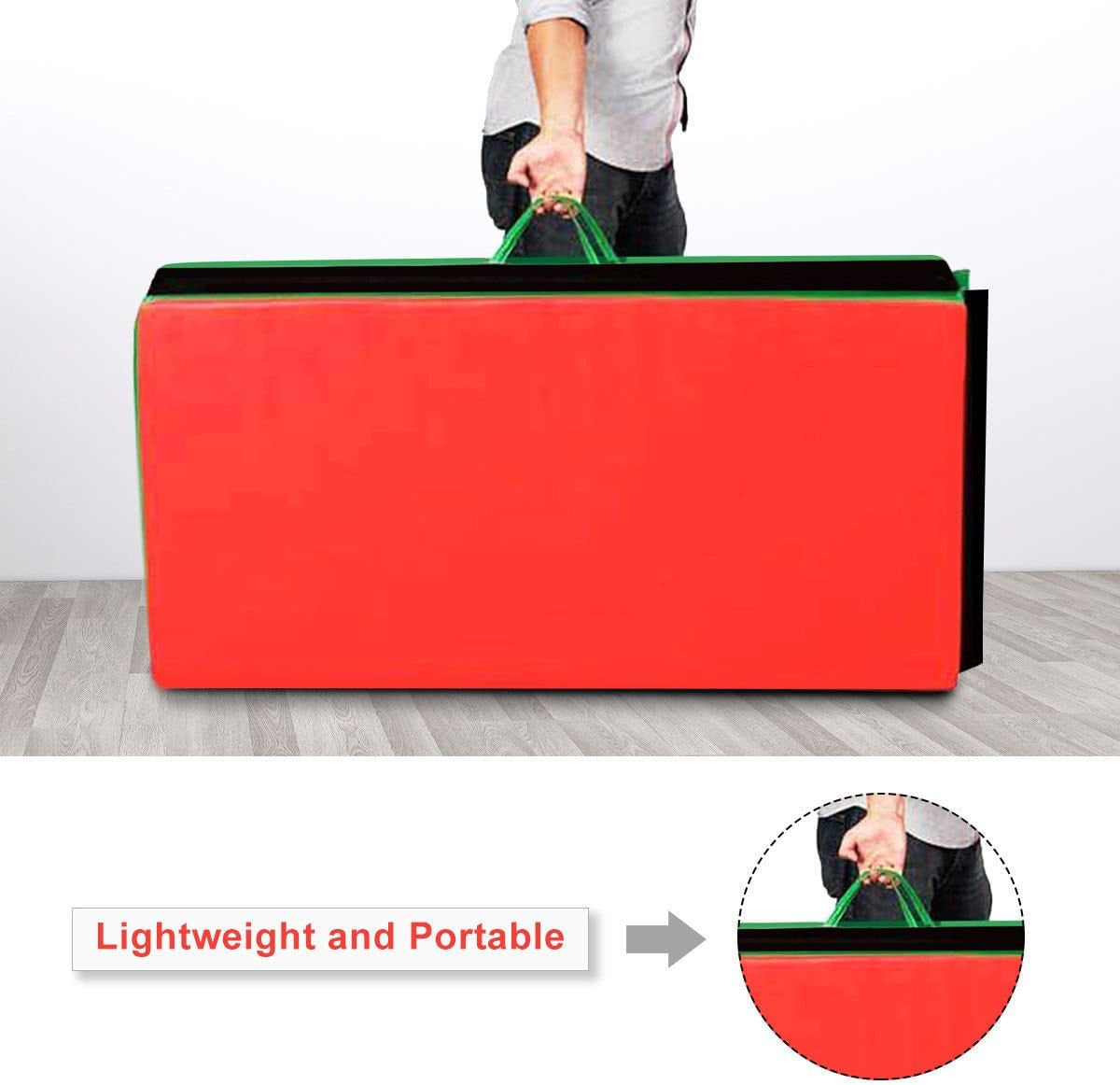4'X10'X 2" Gymnastics Mat, 4-Panel Folding Aerobics Exercise Mat W/Hook & Loop Fastener, Carrying Handle, Portable Tumbling Mat for Stretching Yoga Cheerleading Martial Arts