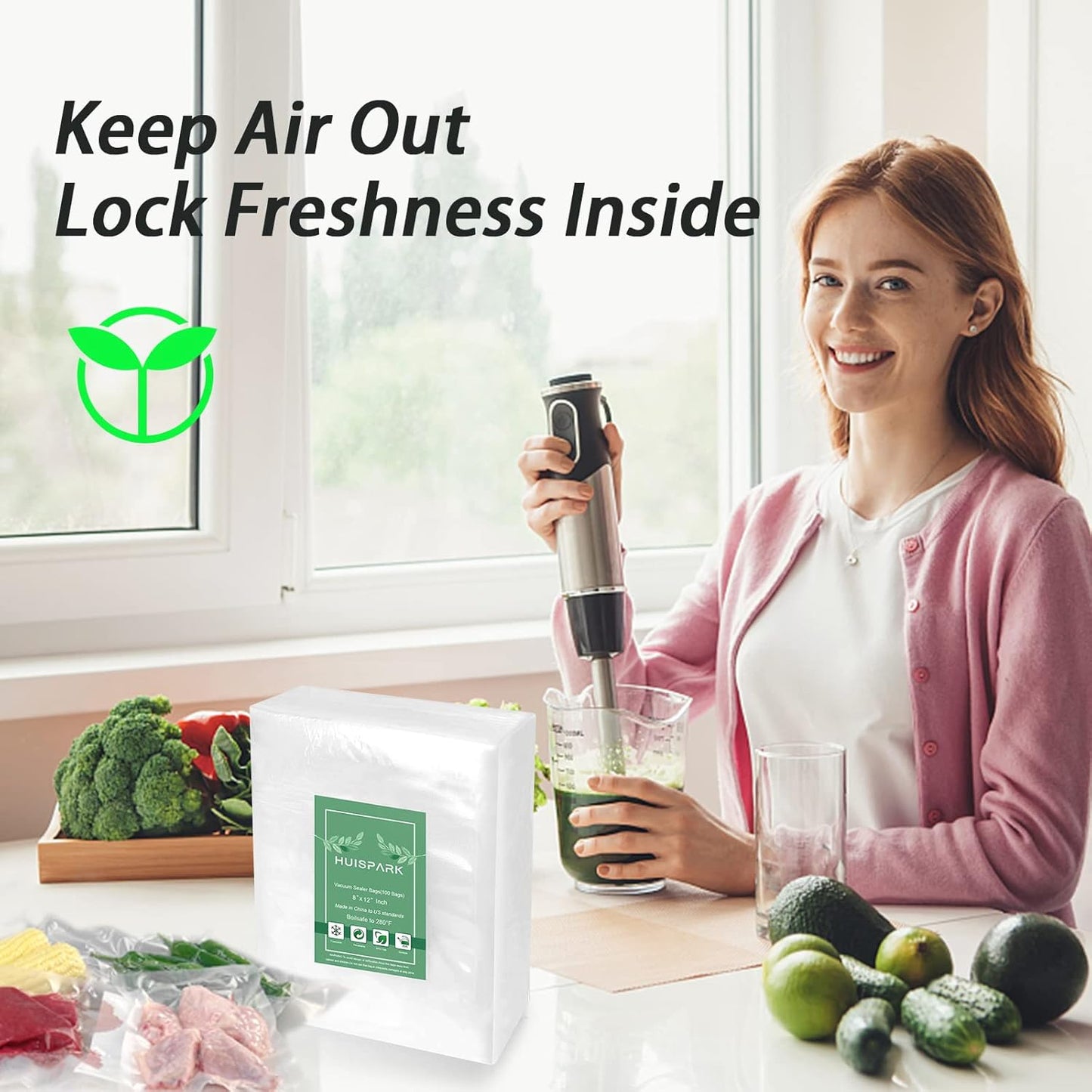 Vacuum Sealer Bags Heavy Duty Pre-Cut Design Commercial Grade Food Sealable 6X8 Inch 100Pcs for Heat Seal Food Storage, Smell Proof Bags Boilsafe to 280°F Freezable