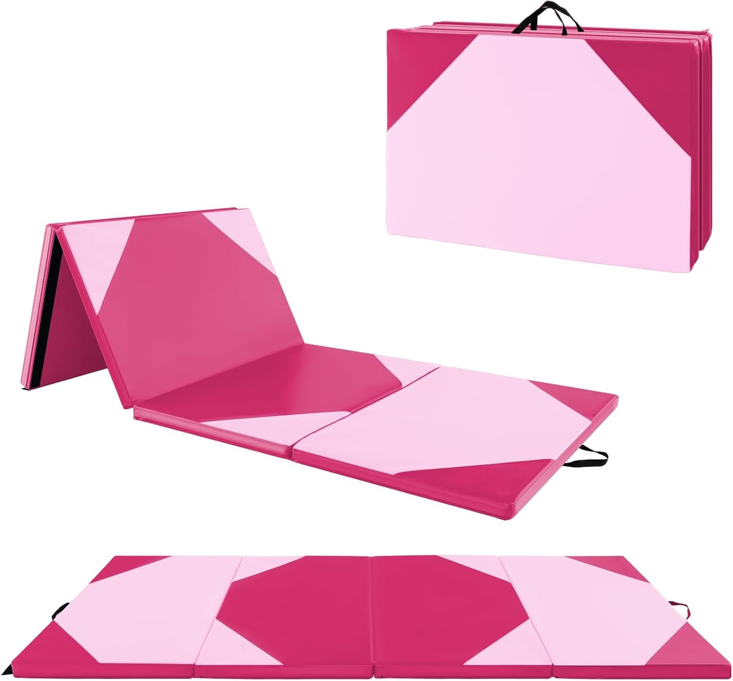 4'X10'X 2" Gymnastics Mat, 4-Panel Folding Aerobics Exercise Mat W/Hook & Loop Fastener, Carrying Handle, Portable Tumbling Mat for Stretching Yoga Cheerleading Martial Arts