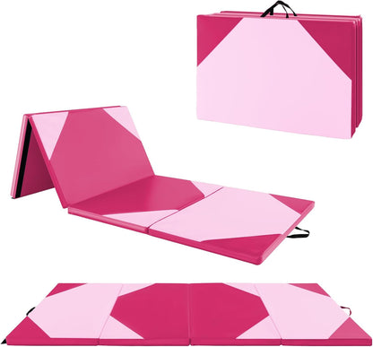 4'X10'X 2" Gymnastics Mat, 4-Panel Folding Aerobics Exercise Mat W/Hook & Loop Fastener, Carrying Handle, Portable Tumbling Mat for Stretching Yoga Cheerleading Martial Arts