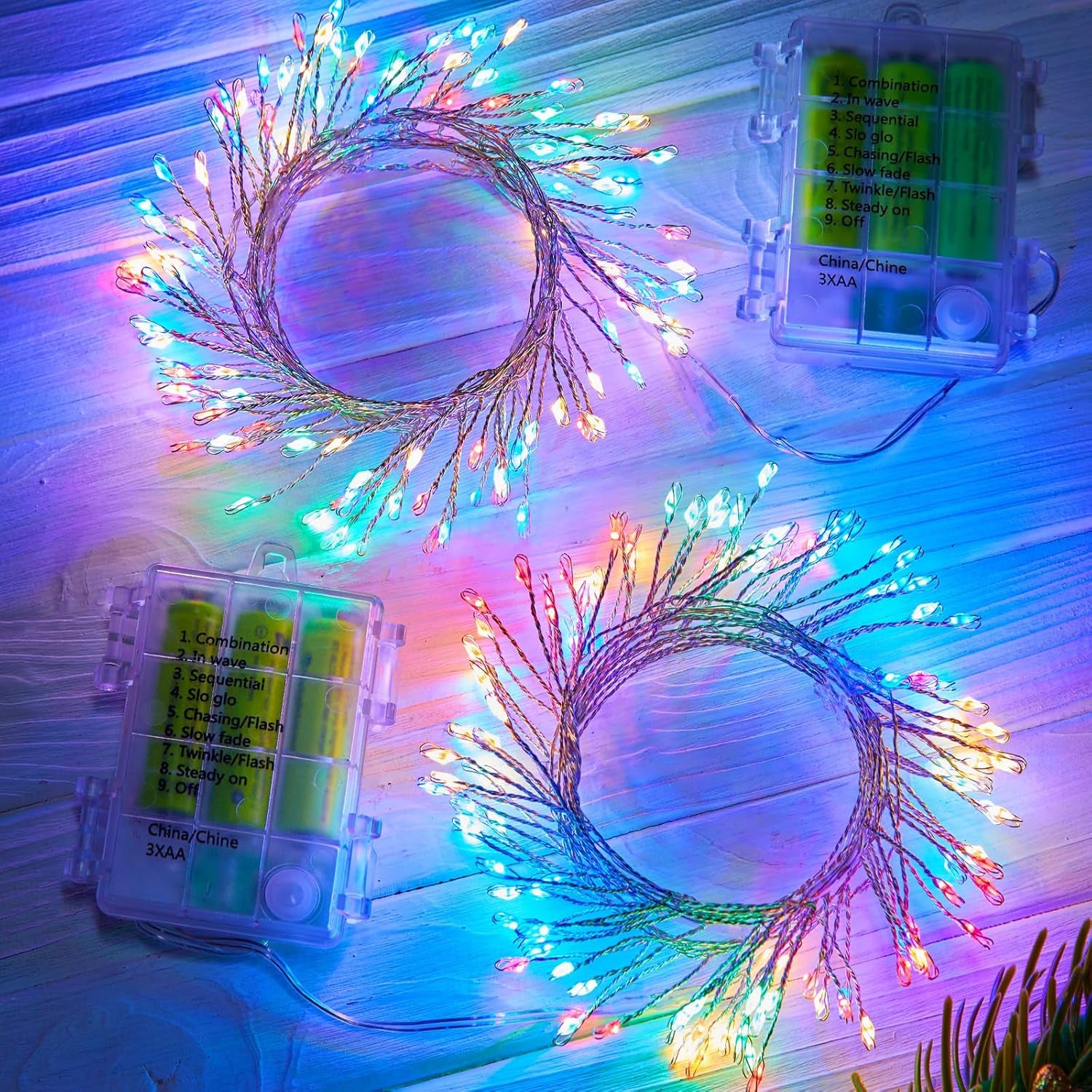 Outdoor Fairy Firecracker Lights Battery Operated, 5 Feet 60 Leds Twinkle String Lights with Remote, 2 Pack Starry Lights for DIY Wreath Wedding Party Bedroom Mason Jar Holiday Christmas, Pure White