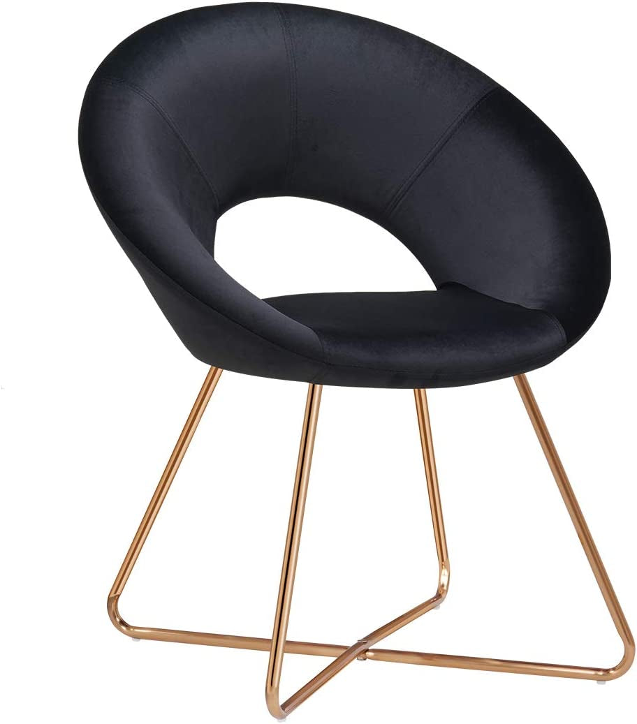 Modern Accent Velvet Chairs Dining Chairs Single Sofa Comfy Upholstered Arm Chair Living Room Furniture Mid-Century Leisure Lounge Chairs with Golden Metal Frame Legs 1 PCS Grey