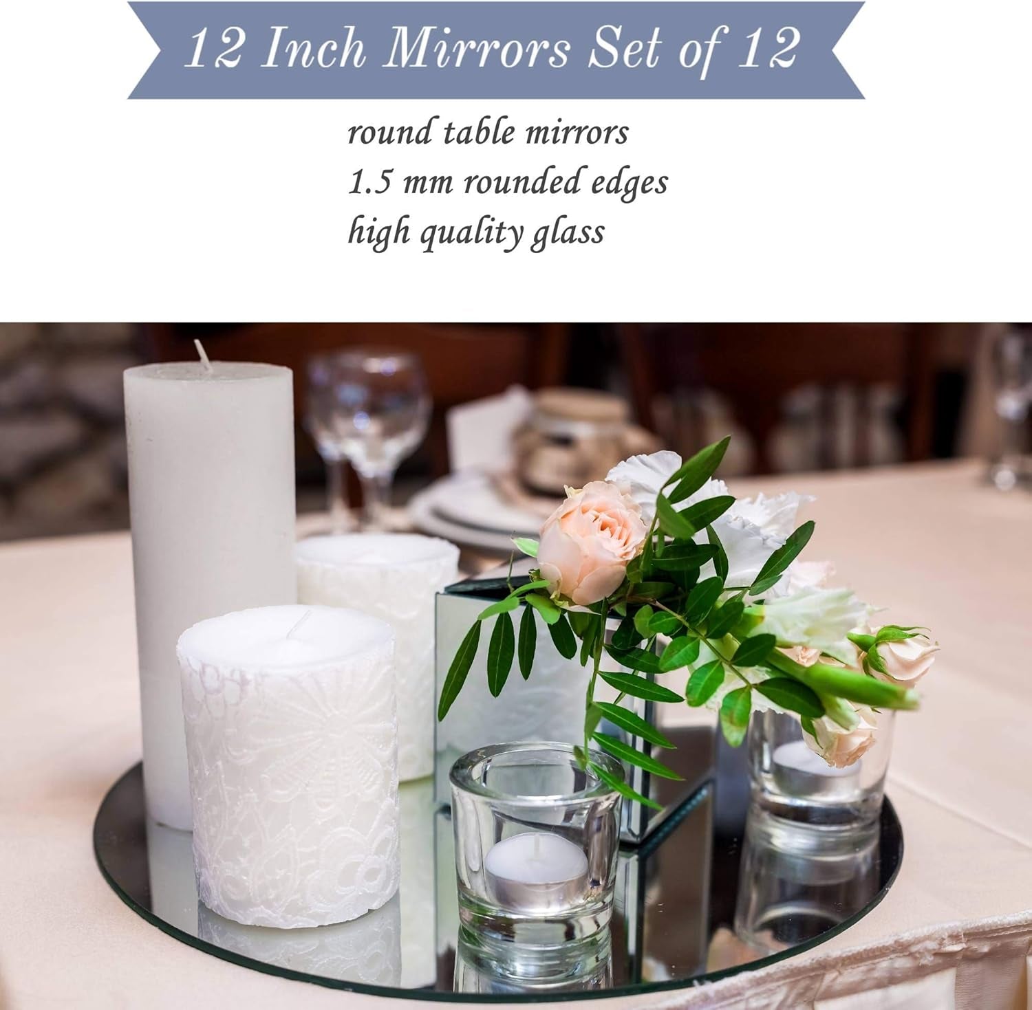 12 Inch round Mirror Plate, Set of 12-1.5Mm Thick Glass Plate Mirror Tiles W/Smooth Edges - Perfect Candle Wedding Centerpiece Table Decorations, Home Accent Wall Decor, & More - PARNOO