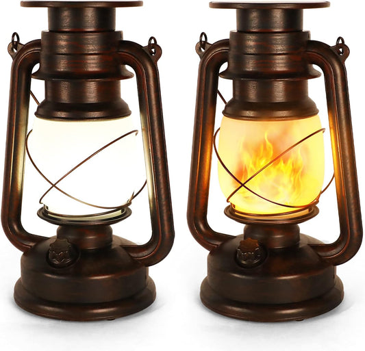 Solar Lantern Outdoor Hanging Solar Lights Dancing Flame Led Waterproof Camping Lamps, Auto On/Off, Landscape Decor for Table Patio Garden Yard Pathway Porch (Pack of 2)