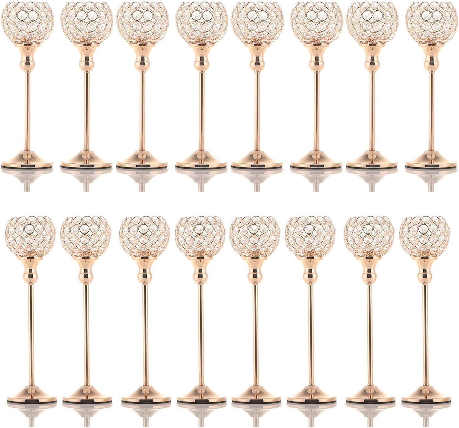 8Packs Candle Holders Bulk Silver Centerpiece Table Decorations,Metal Crystal Candlestick Holders for Wedding Table Party Church Modern Decorative