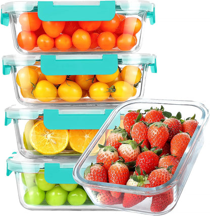 30 Oz 5 Pack Glass Meal Prep Containers, Glass Storage Containers with Lids - Dishwahser, Microwave, Oven and Freezer Safe