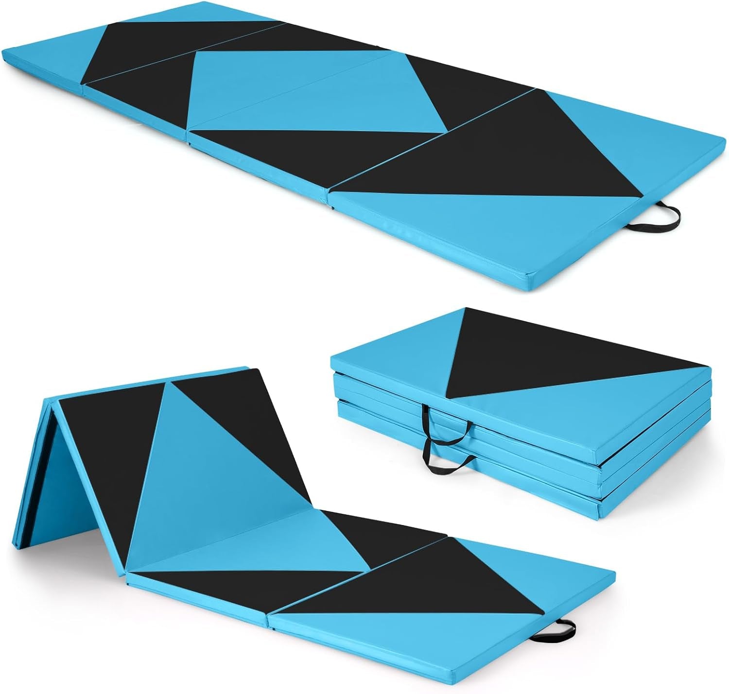 4'X10'X 2" Gymnastics Mat, 4-Panel Folding Aerobics Exercise Mat W/Hook & Loop Fastener, Carrying Handle, Portable Tumbling Mat for Stretching Yoga Cheerleading Martial Arts