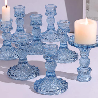 Candlestick Holders Set, 4" H Taper Candle Holders Bulk, 12Pcs Gold Glass Candle Holders for Wedding, Festival, Party & Windowsill Decor
