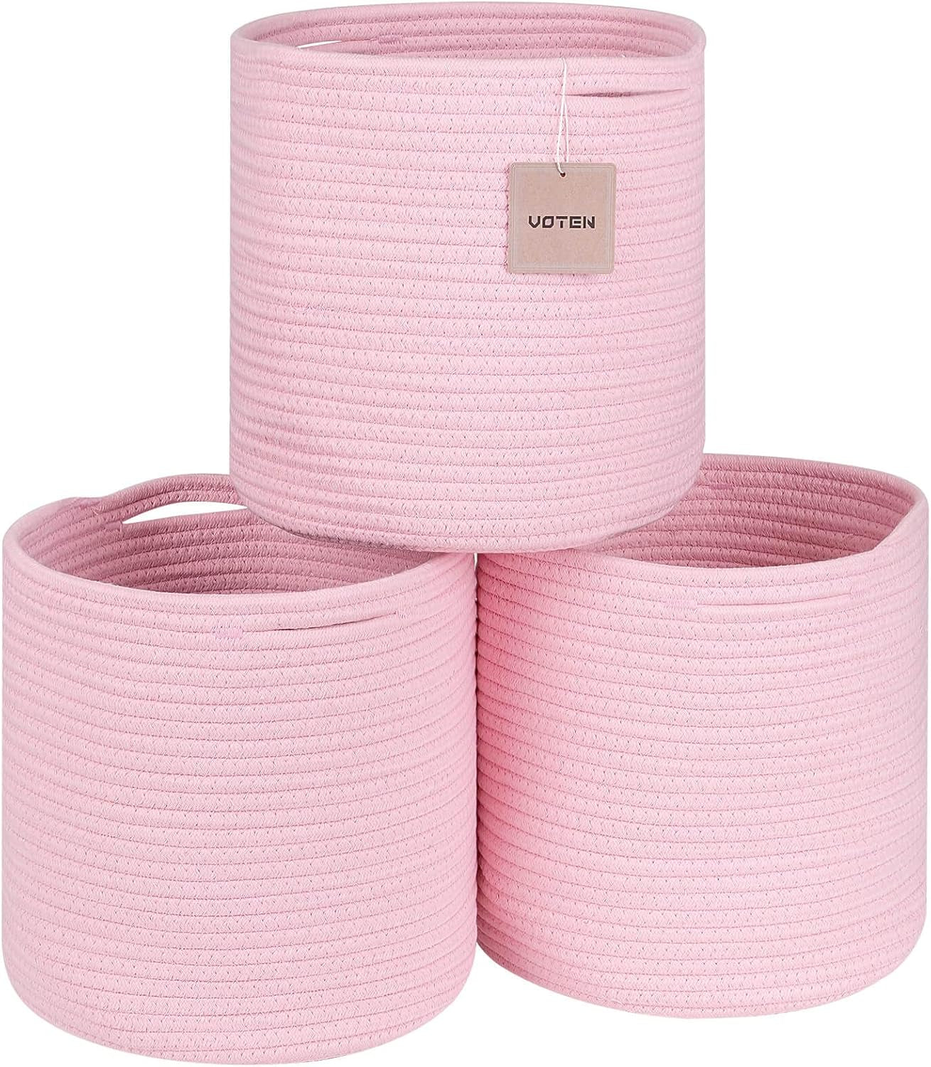 Woven Cotton Rope round 11X11X11'' Storage Cubes Baskets Bins Organizer, 3-Tone Gray, 3-Pack