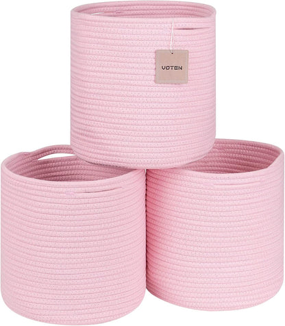 Woven Cotton Rope round 11X11X11'' Storage Cubes Baskets Bins Organizer, 3-Tone Gray, 3-Pack