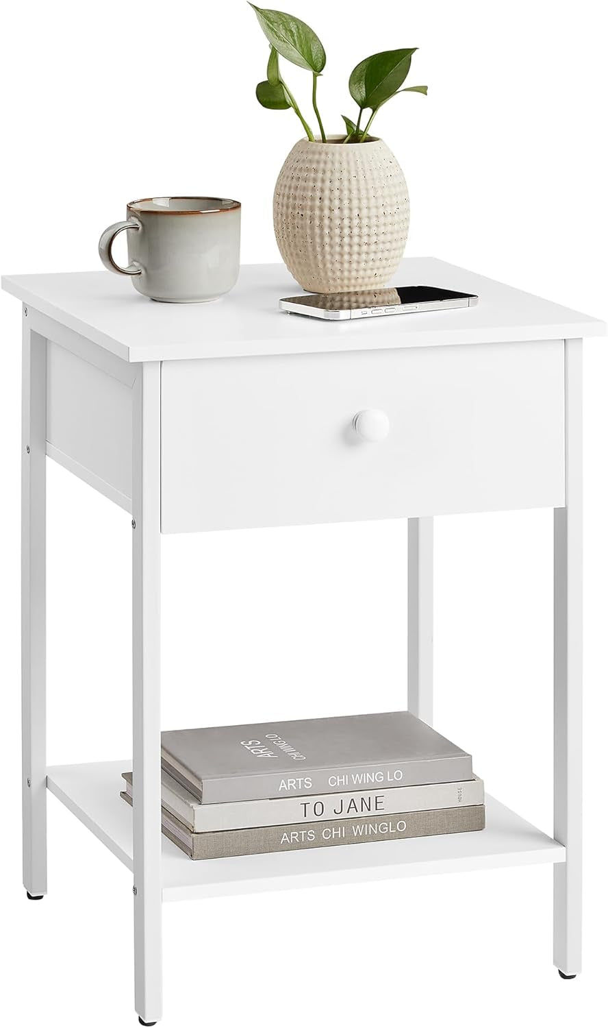 Nightstand, End Table, Side Table with Drawer and Shelf, 15.7 X 15.7 X 21.7 Inches, Bedroom, Steel Frame, Easy Assembly, Modern, Ebony Black ULET055B56