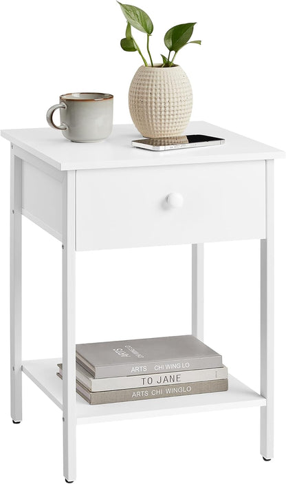 Nightstand, End Table, Side Table with Drawer and Shelf, 15.7 X 15.7 X 21.7 Inches, Bedroom, Steel Frame, Easy Assembly, Modern, Ebony Black ULET055B56