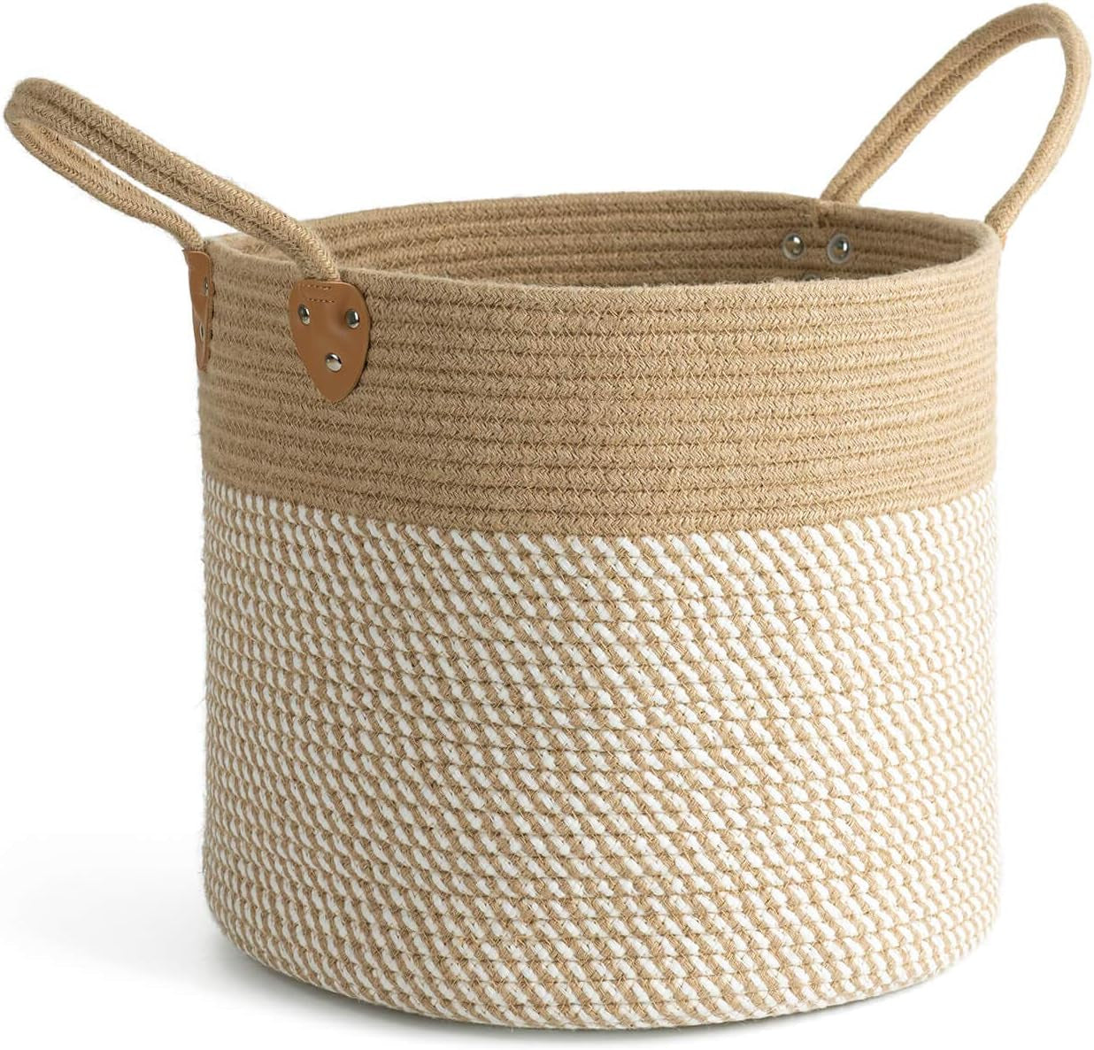 Extra Large Jute Woven Storage Basket with Handles – Laundry Basket Toy Towels Blanket Basket Home Decor Gift, 16" X 16", Black