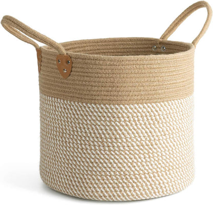 Extra Large Jute Woven Storage Basket with Handles – Laundry Basket Toy Towels Blanket Basket Home Decor Gift, 16" X 16", Black