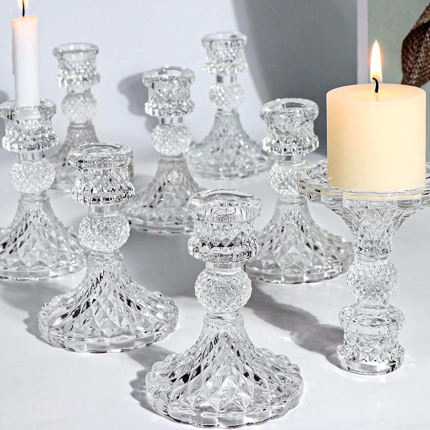 Candlestick Holders Set, 4" H Taper Candle Holders Bulk, 12Pcs Gold Glass Candle Holders for Wedding, Festival, Party & Windowsill Decor