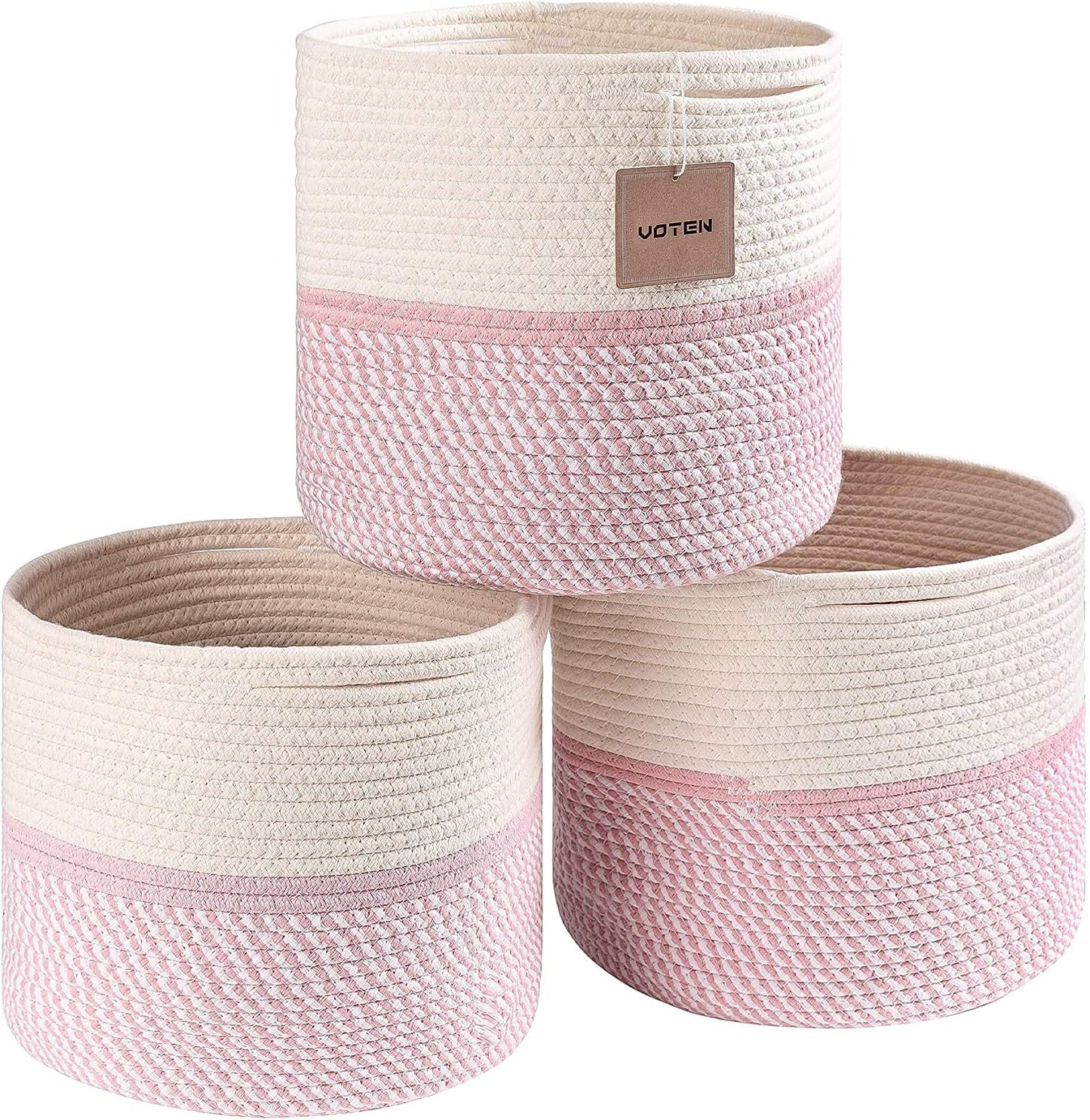 Woven Cotton Rope round 11X11X11'' Storage Cubes Baskets Bins Organizer, 3-Tone Gray, 3-Pack
