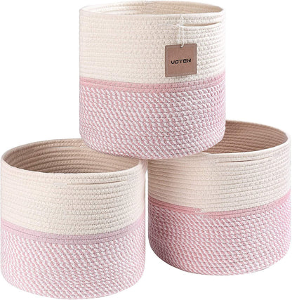 Woven Cotton Rope round 11X11X11'' Storage Cubes Baskets Bins Organizer, 3-Tone Gray, 3-Pack