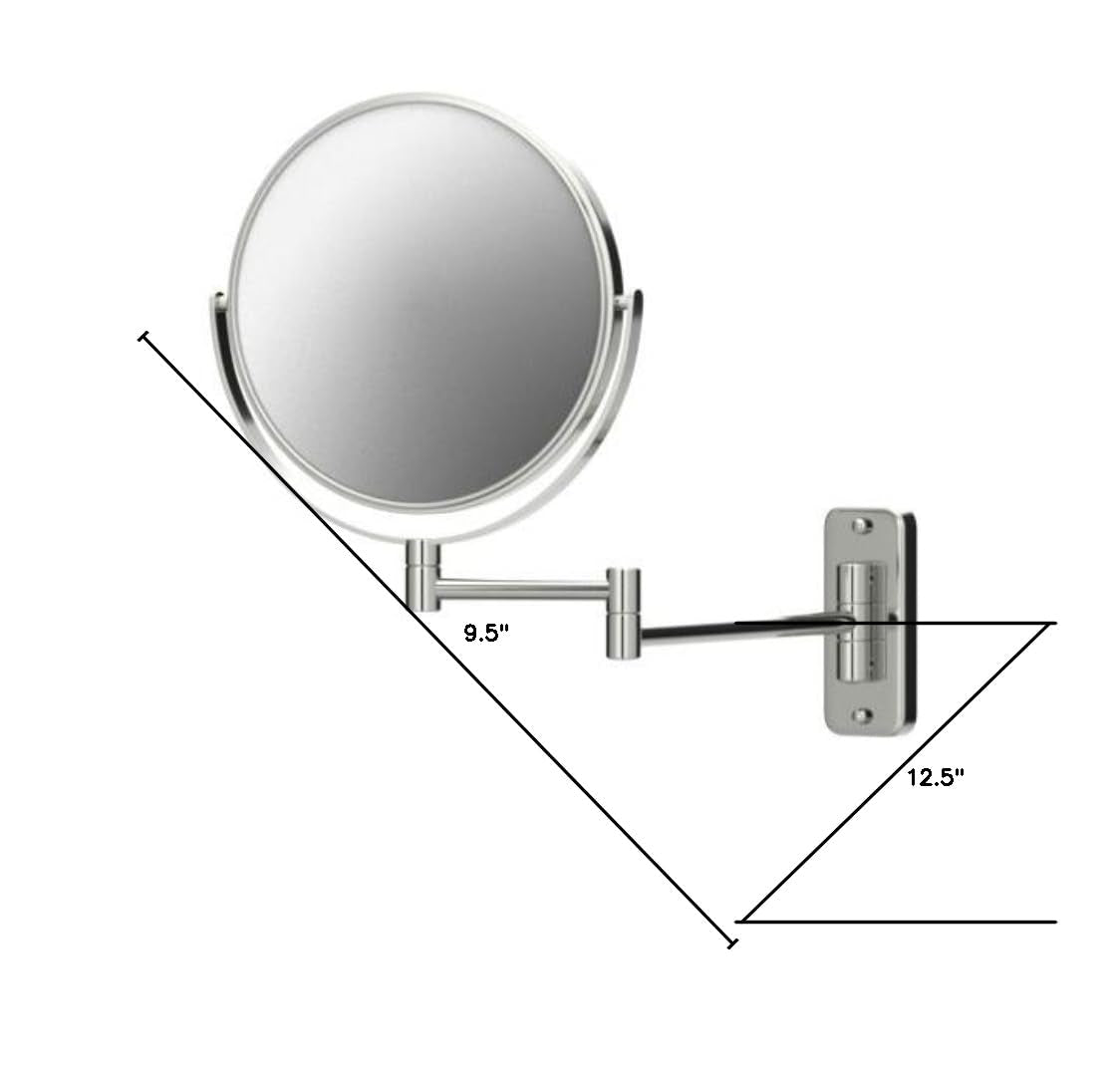 Two-Sided Wall-Mounted Makeup Mirror - Makeup Mirror with 5X Magnification & Wall-Mount Arm - 8-Inch Diameter Mirror with Chrome Finish Wall Mount - Model JP7506CF