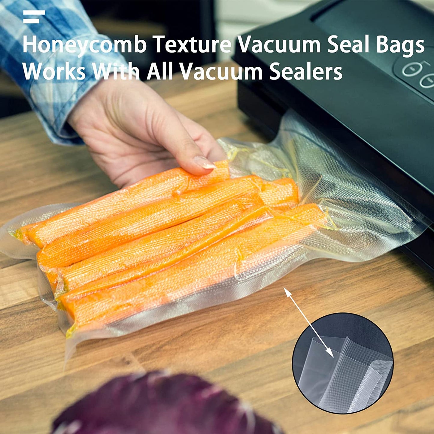 Vacuum Sealer Bags Heavy Duty Pre-Cut Design Commercial Grade Food Sealable 6X8 Inch 100Pcs for Heat Seal Food Storage, Smell Proof Bags Boilsafe to 280°F Freezable