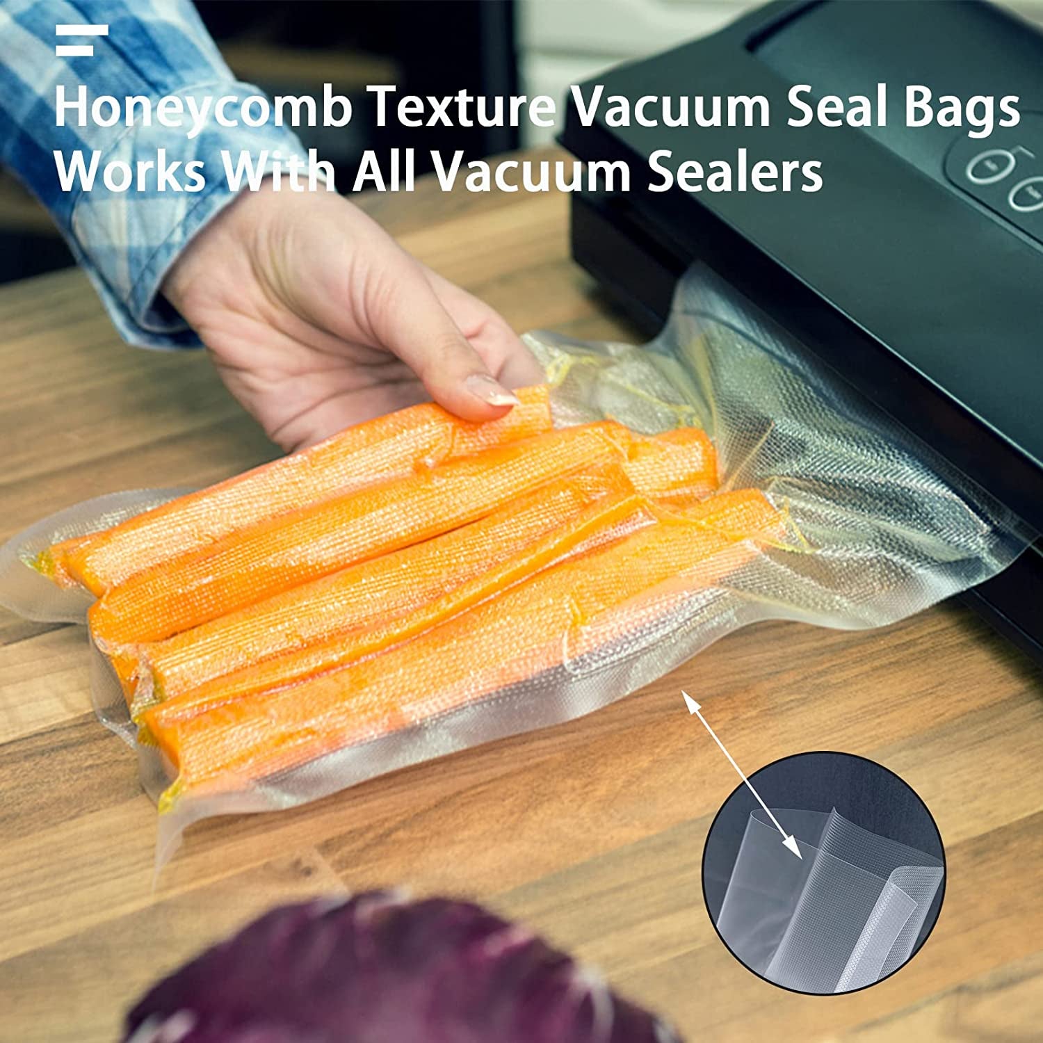 Vacuum Sealer Bags Heavy Duty Pre-Cut Design Commercial Grade Food Sealable 6X8 Inch 100Pcs for Heat Seal Food Storage, Smell Proof Bags Boilsafe to 280°F Freezable