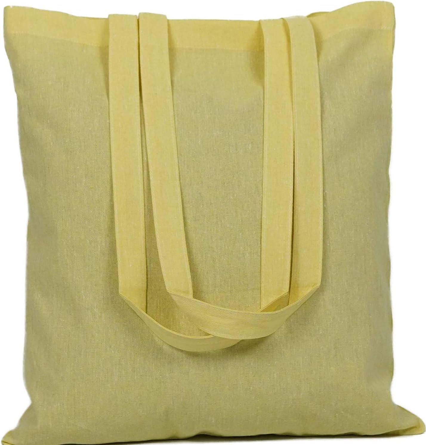 15 X 16 Inch with Long Handle ASSORTED COLORS 5.5 Oz 100% Cotton Canvas Tote Bags Ecofriendly Super Strong Great Choice for Schools Promotion MADE in INDIA (5 Pack)]