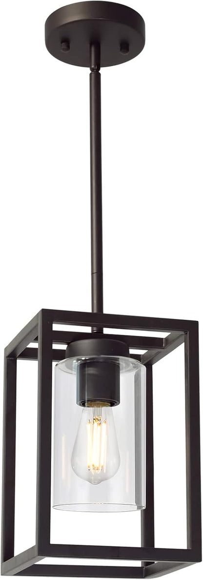 1 Light Farmhouse Pendant Lighting Black Cage Chandelier Glass Shade Contemporary Modern Kitchen Island Lights Fixtures Ceiling Hanging Dining Room Living Room