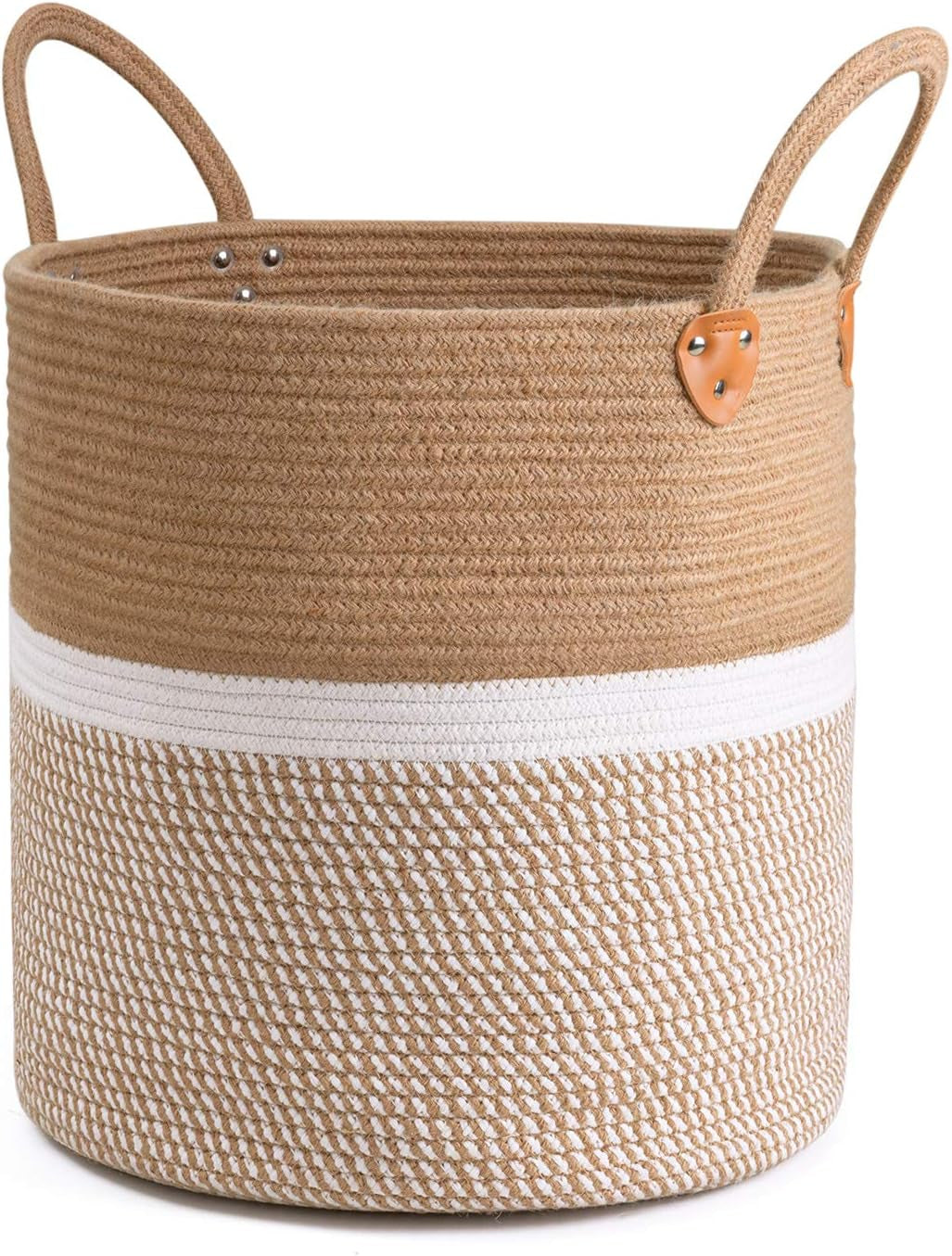 Extra Large Jute Woven Storage Basket with Handles – Laundry Basket Toy Towels Blanket Basket Home Decor Gift, 16" X 16", Black