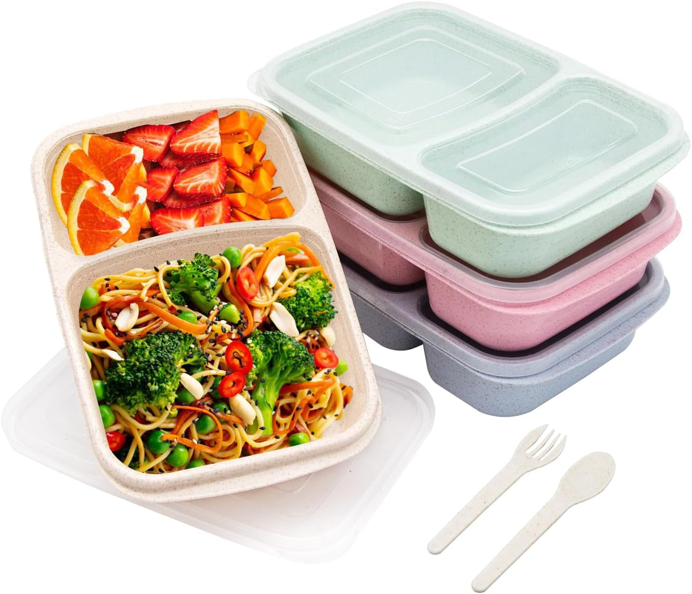 5 Pack Bento Lunch Box,4 Compartment Snack Containers,Divided Snack Box,Meal Prep Lunch Containers for Kids/Toddle/Adults,Food Storage Containers for School, Work and Travel