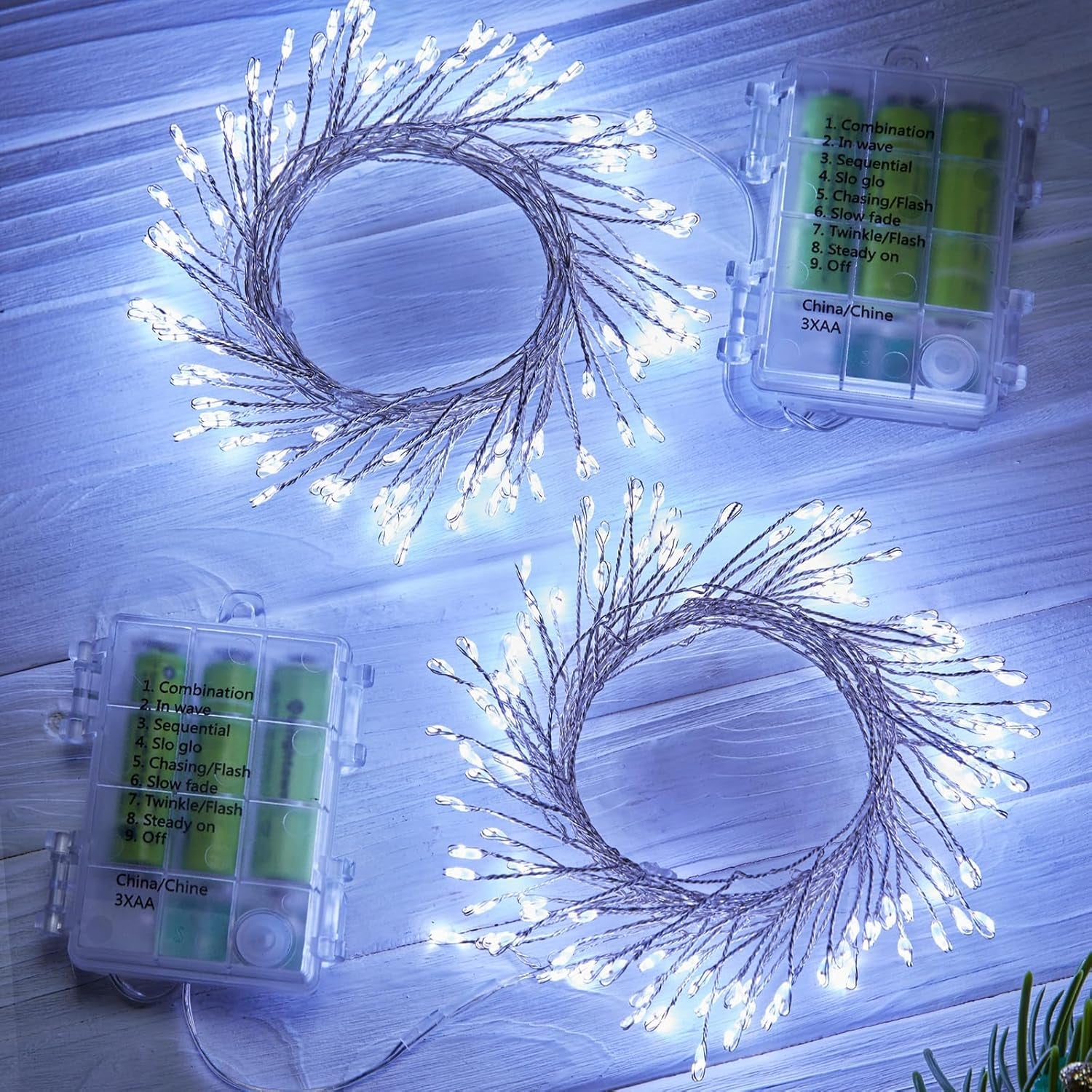 Outdoor Fairy Firecracker Lights Battery Operated, 5 Feet 60 Leds Twinkle String Lights with Remote, 2 Pack Starry Lights for DIY Wreath Wedding Party Bedroom Mason Jar Holiday Christmas, Pure White