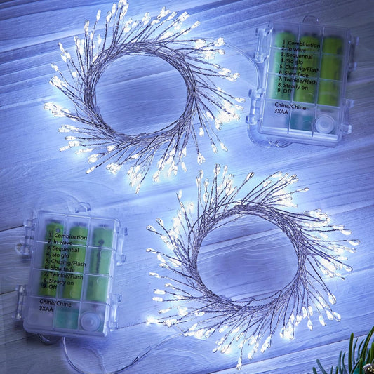 Outdoor Fairy Firecracker Lights Battery Operated, 5 Feet 60 Leds Twinkle String Lights with Remote, 2 Pack Starry Lights for DIY Wreath Wedding Party Bedroom Mason Jar Holiday Christmas, Pure White