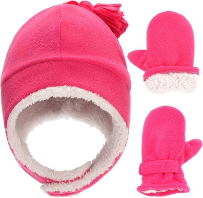 Toddler Hat & Glove Set - Baby Fleece Winter Hat and Mittens for Infant Kids