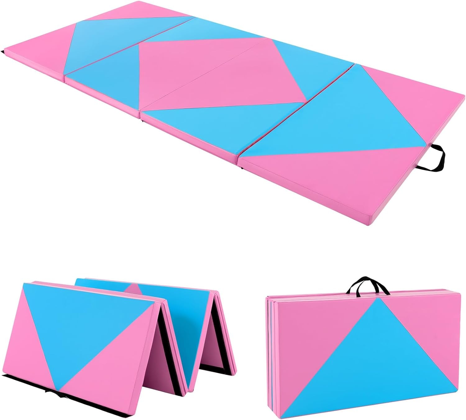 4'X8' Gymnastics Mat, 2" Thick Folding Tumbling Mat with Carrying Handles, Foldable Gym Mat with Hook and Loop Fastener, Cheer Mats for Kids Adults Home Exercise Aerobics Fitness