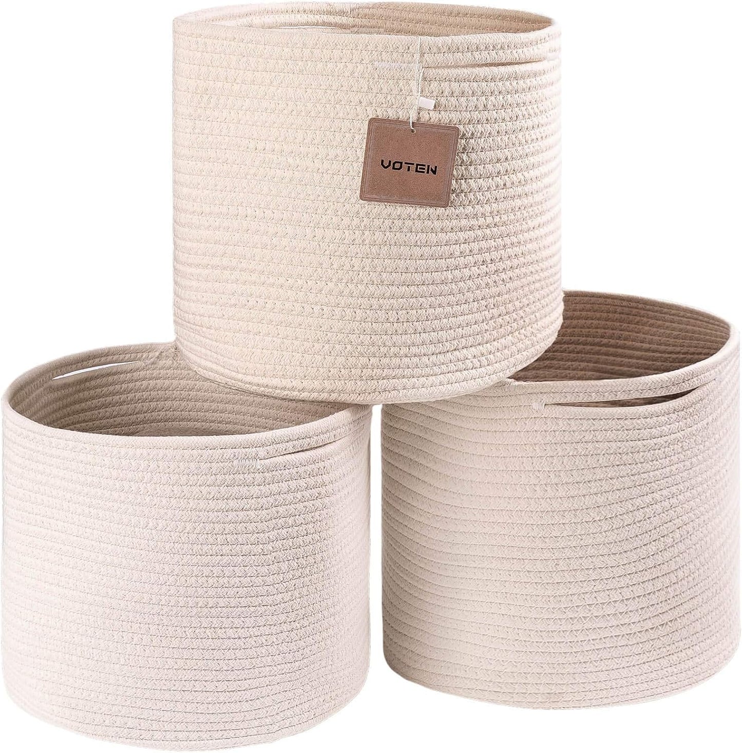 Woven Cotton Rope round 11X11X11'' Storage Cubes Baskets Bins Organizer, 3-Tone Gray, 3-Pack