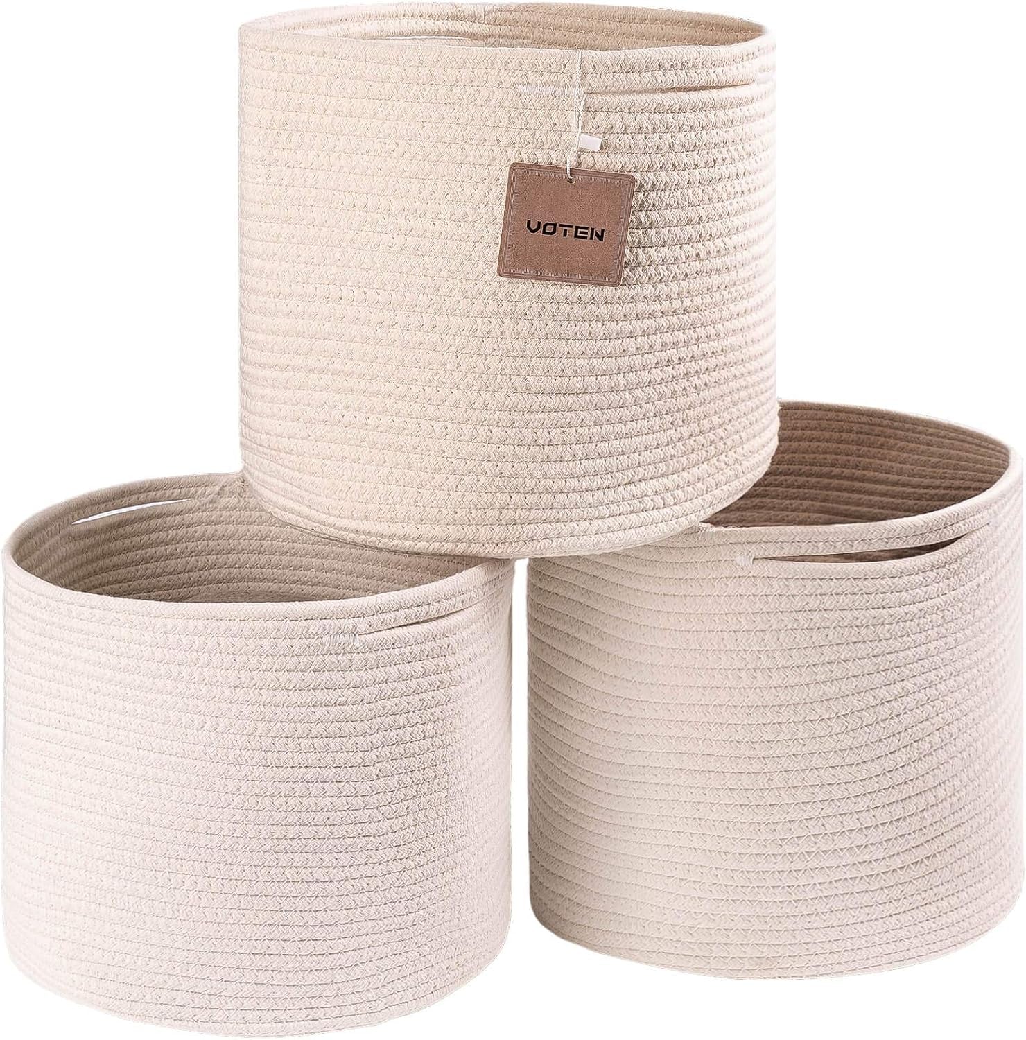 Woven Cotton Rope round 11X11X11'' Storage Cubes Baskets Bins Organizer, 3-Tone Gray, 3-Pack