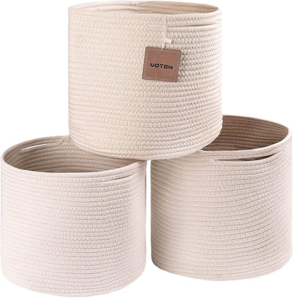 Woven Cotton Rope round 11X11X11'' Storage Cubes Baskets Bins Organizer, 3-Tone Gray, 3-Pack