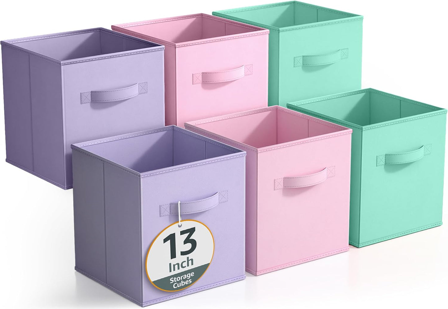 Storage Cubes - 11" Foldable Storage Bins with Handle for Nursery, Playroom, Closet Organizers and Storage - 6 Fabric Shelf Basket for Toys, Books, Clothes - Yellow Navy & Red Storage Bins