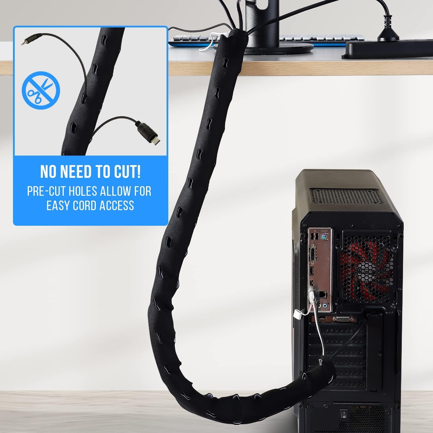 Large Cable Management Box, Cord Organizer to Hide Power Strip, Extension Cord, Surge Protector | Cord Hider Safe Box for Desk Organizers, Gaming PC, Computer, TV | White, Black Edition by ®