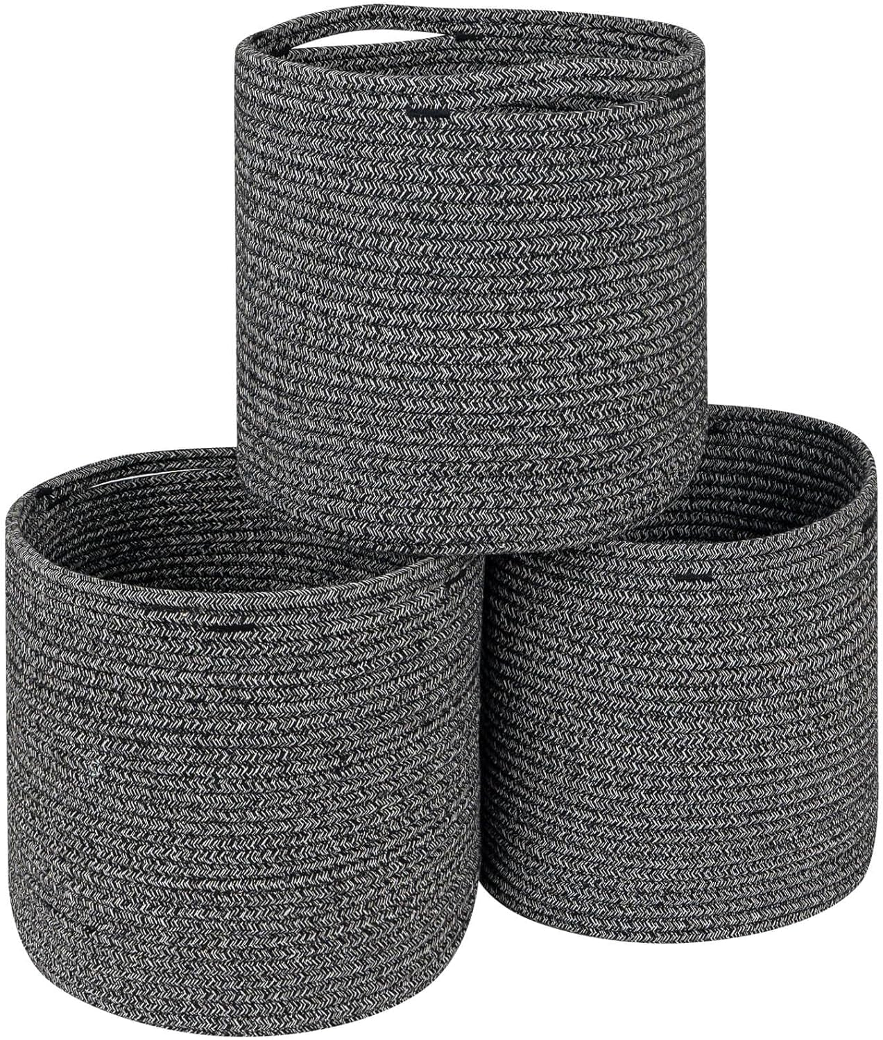 Woven Cotton Rope round 11X11X11'' Storage Cubes Baskets Bins Organizer, 3-Tone Gray, 3-Pack
