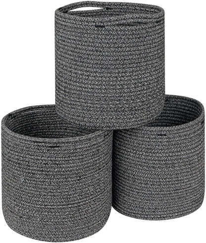 Woven Cotton Rope round 11X11X11'' Storage Cubes Baskets Bins Organizer, 3-Tone Gray, 3-Pack