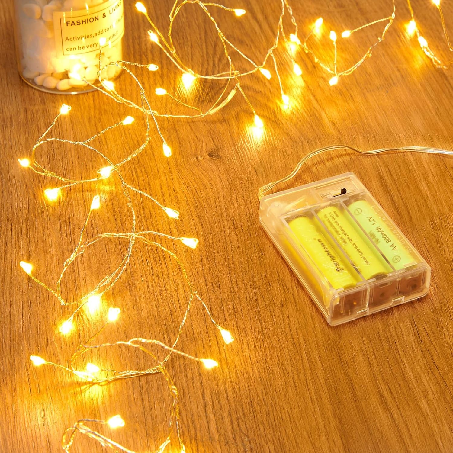 Outdoor Fairy Firecracker Lights Battery Operated, 5 Feet 60 Leds Twinkle String Lights with Remote, 2 Pack Starry Lights for DIY Wreath Wedding Party Bedroom Mason Jar Holiday Christmas, Pure White