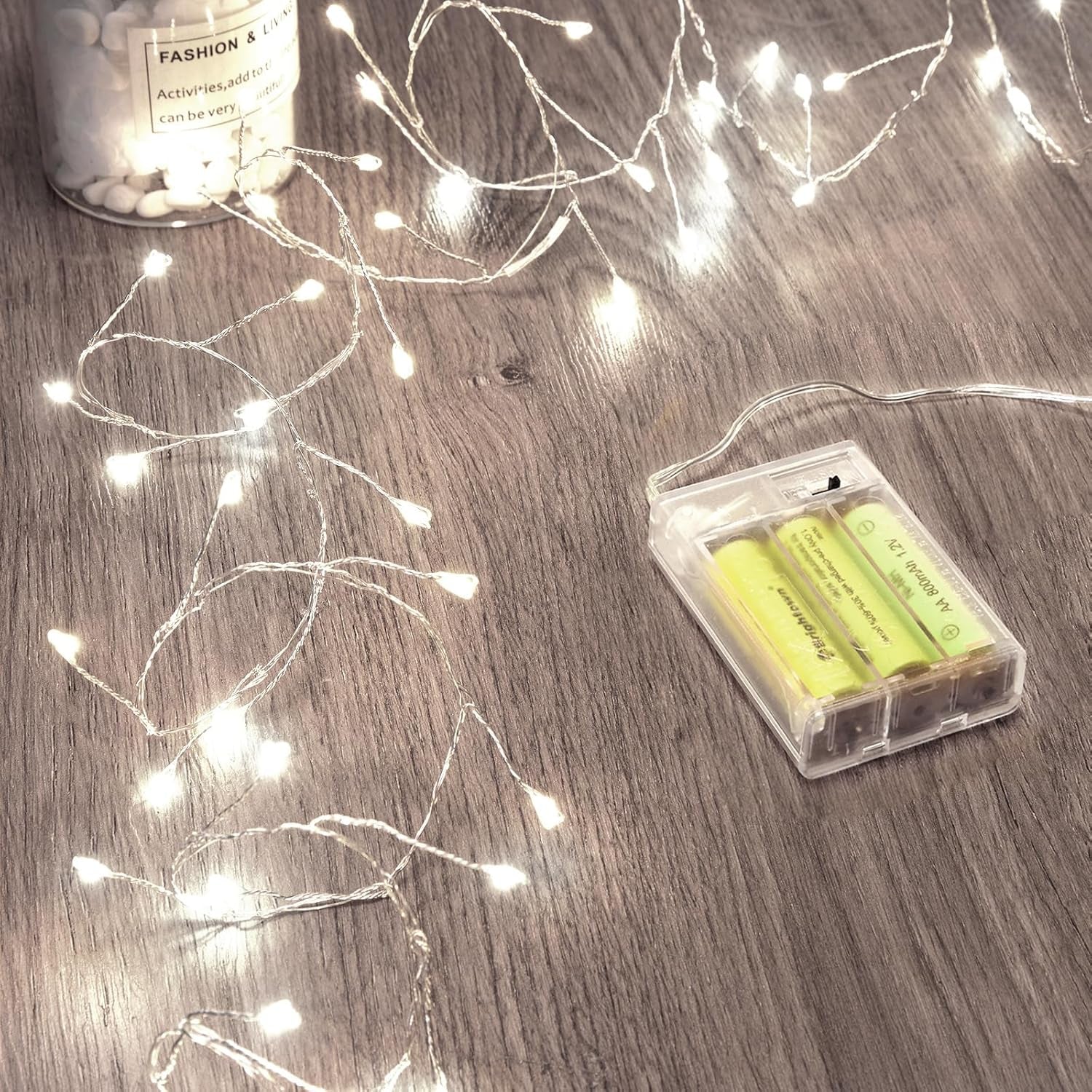 Outdoor Fairy Firecracker Lights Battery Operated, 5 Feet 60 Leds Twinkle String Lights with Remote, 2 Pack Starry Lights for DIY Wreath Wedding Party Bedroom Mason Jar Holiday Christmas, Pure White