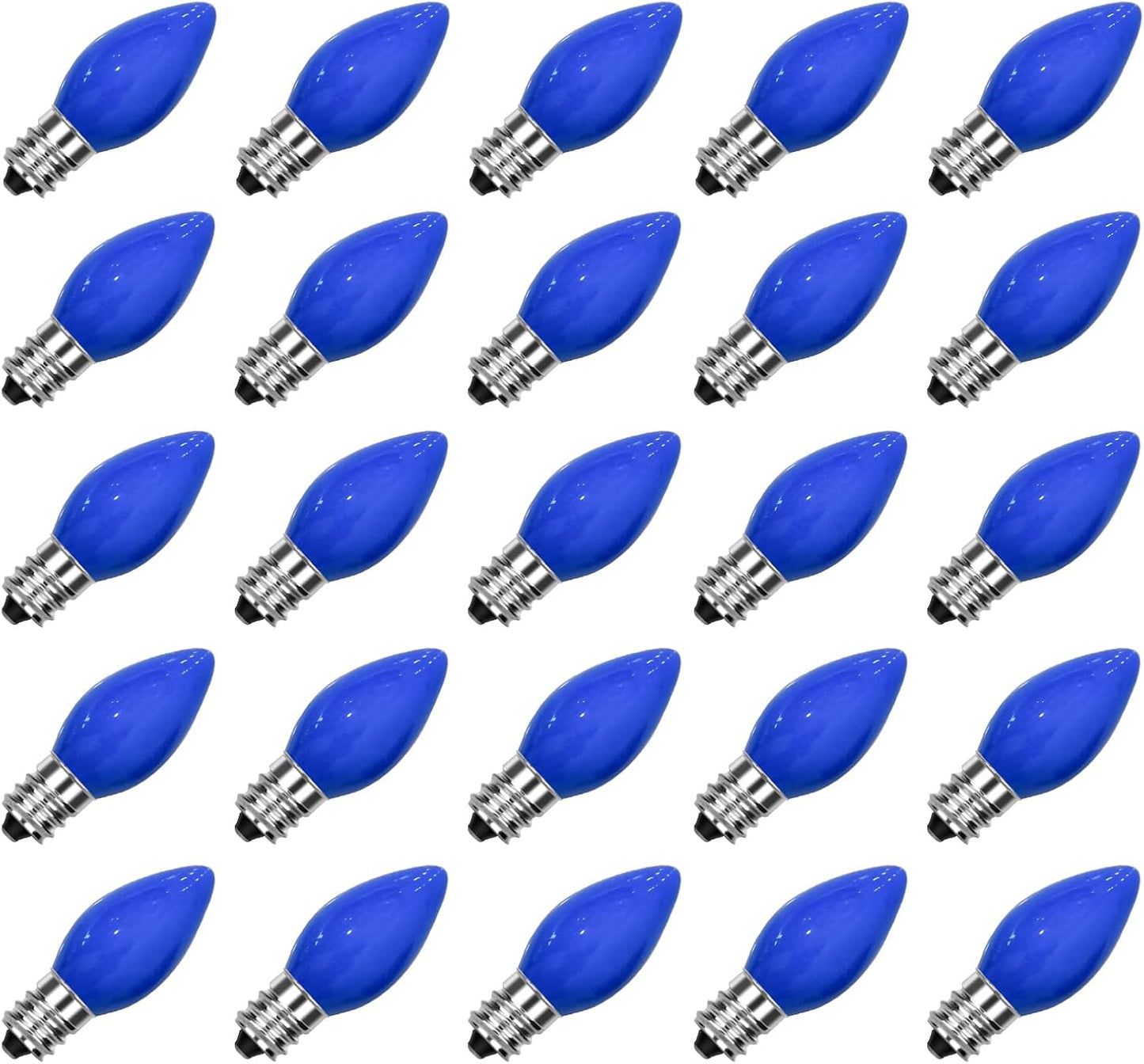 25 Pack C7 Multicolor Christmas Replacement Bulbs, Vintage Multicolor Ceramic Light Bulbs for C7 Christmas String Lights, E12/C7 Candelabra Base, 5 Watt