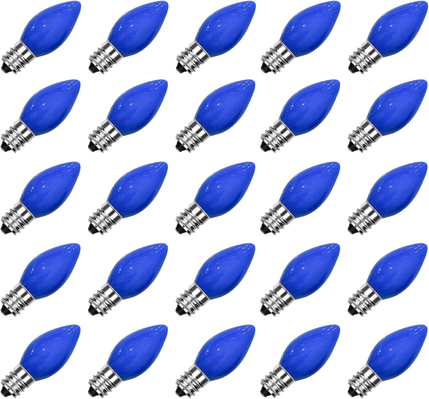 25 Pack C7 Multicolor Christmas Replacement Bulbs, Vintage Multicolor Ceramic Light Bulbs for C7 Christmas String Lights, E12/C7 Candelabra Base, 5 Watt