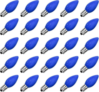 25 Pack C7 Multicolor Christmas Replacement Bulbs, Vintage Multicolor Ceramic Light Bulbs for C7 Christmas String Lights, E12/C7 Candelabra Base, 5 Watt