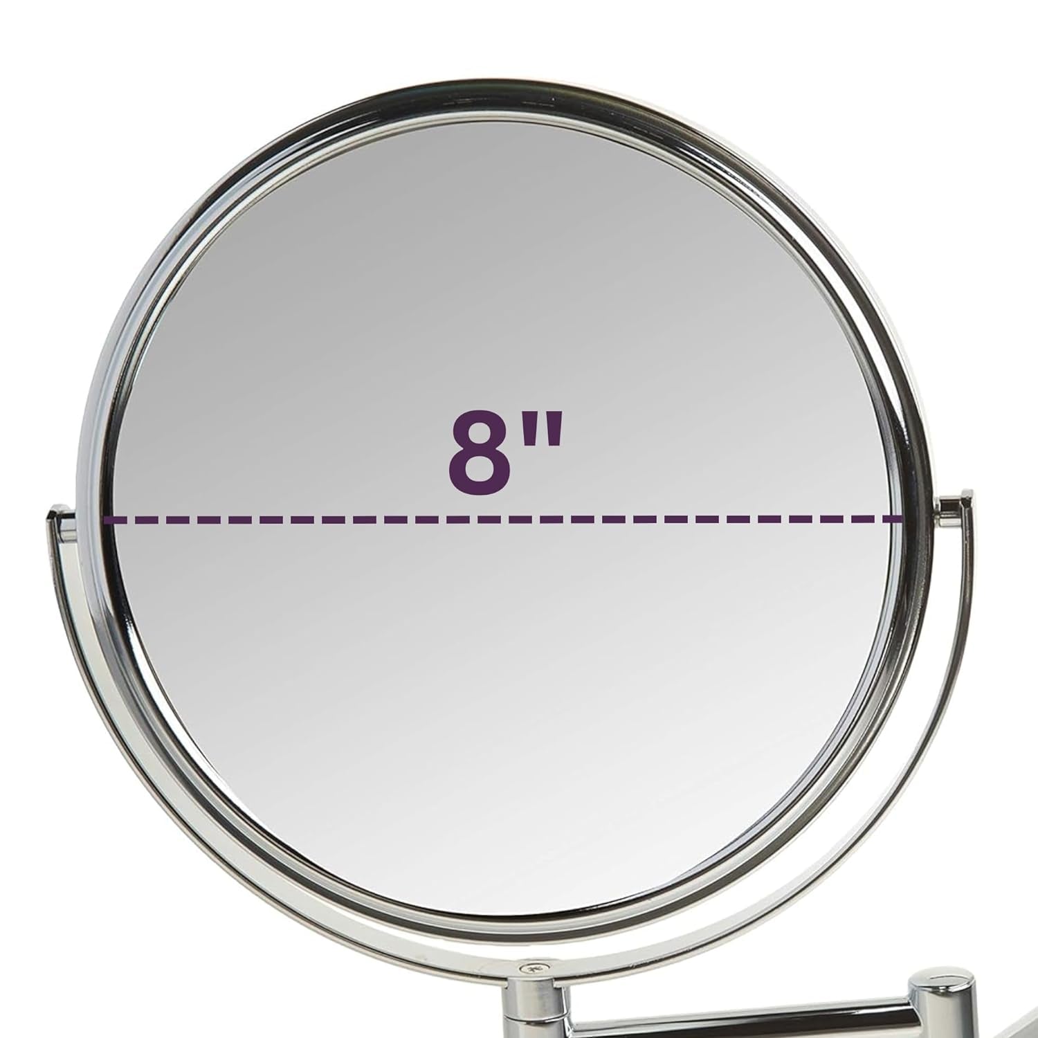 Two-Sided Wall-Mounted Makeup Mirror - Makeup Mirror with 5X Magnification & Wall-Mount Arm - 8-Inch Diameter Mirror with Chrome Finish Wall Mount - Model JP7506CF