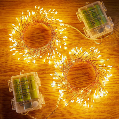 Outdoor Fairy Firecracker Lights Battery Operated, 5 Feet 60 Leds Twinkle String Lights with Remote, 2 Pack Starry Lights for DIY Wreath Wedding Party Bedroom Mason Jar Holiday Christmas, Pure White