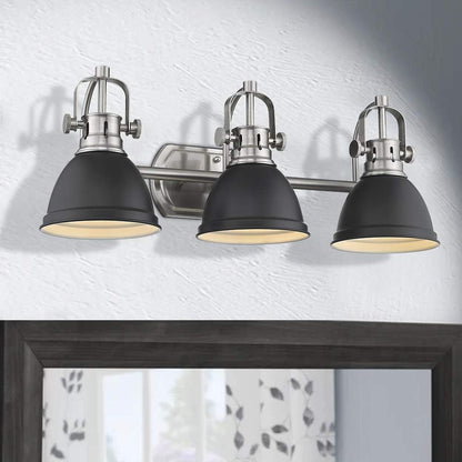 3-Light Bathroom Vanity Light Fixture, Black Finish with Metal Shade, 4054H-A