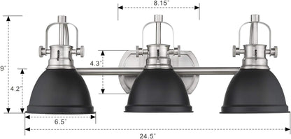 3-Light Bathroom Vanity Light Fixture, Black Finish with Metal Shade, 4054H-A